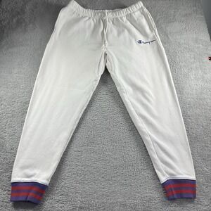 Champion‎ Reverse Weave Jogger Pants Mens XL White Cuff Logo Color Block Heavy